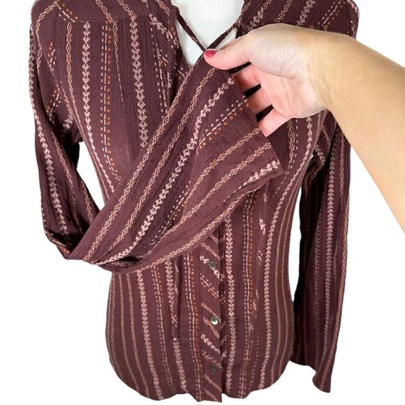 SMKFLWR Burgundy Red Striped Pretty Long Sleeved Top - Picture 7 of 10